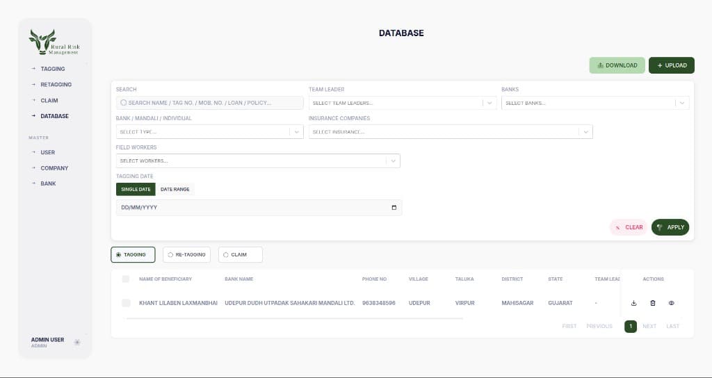 CIMS database search, filters, and workbook tabs